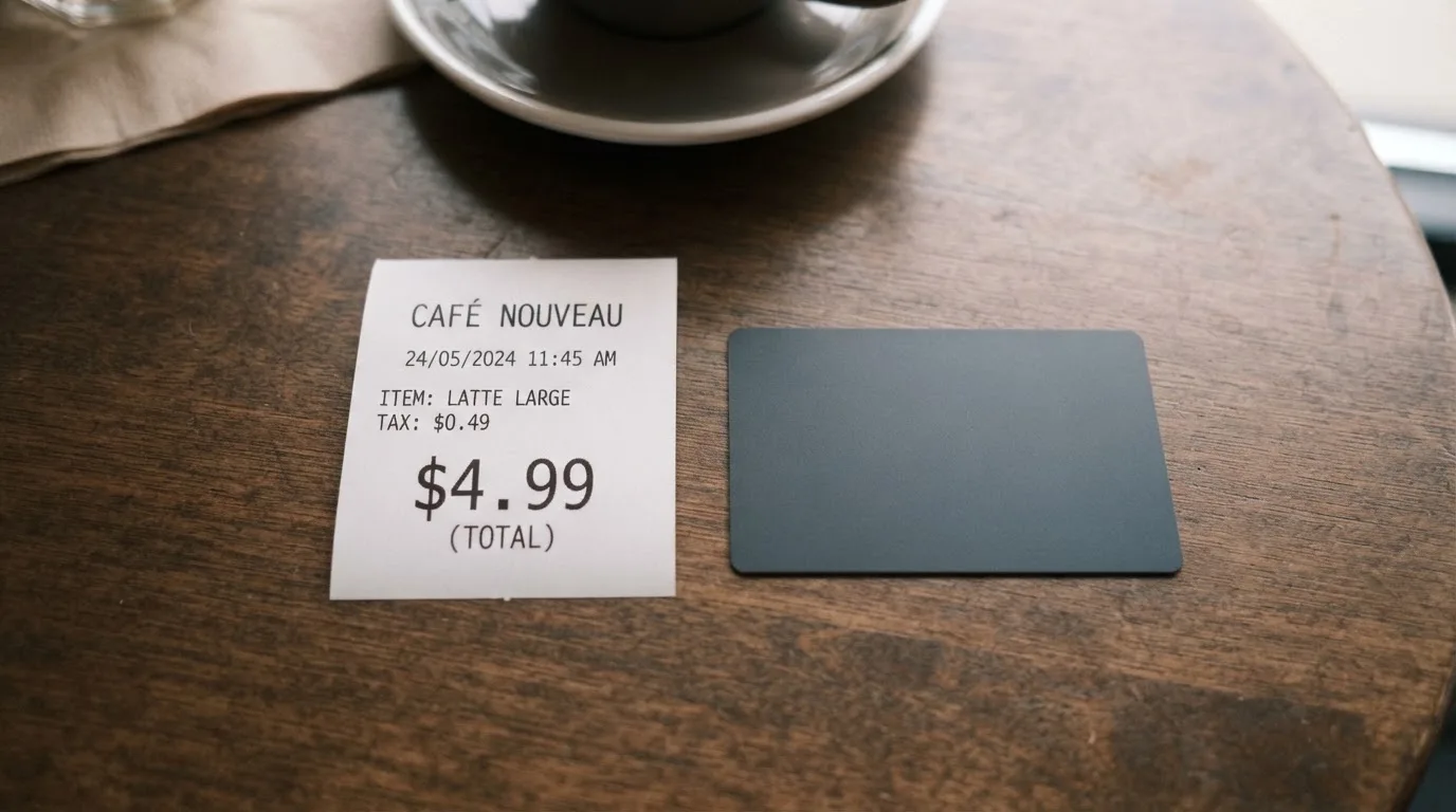 A receipt and a card on a café table