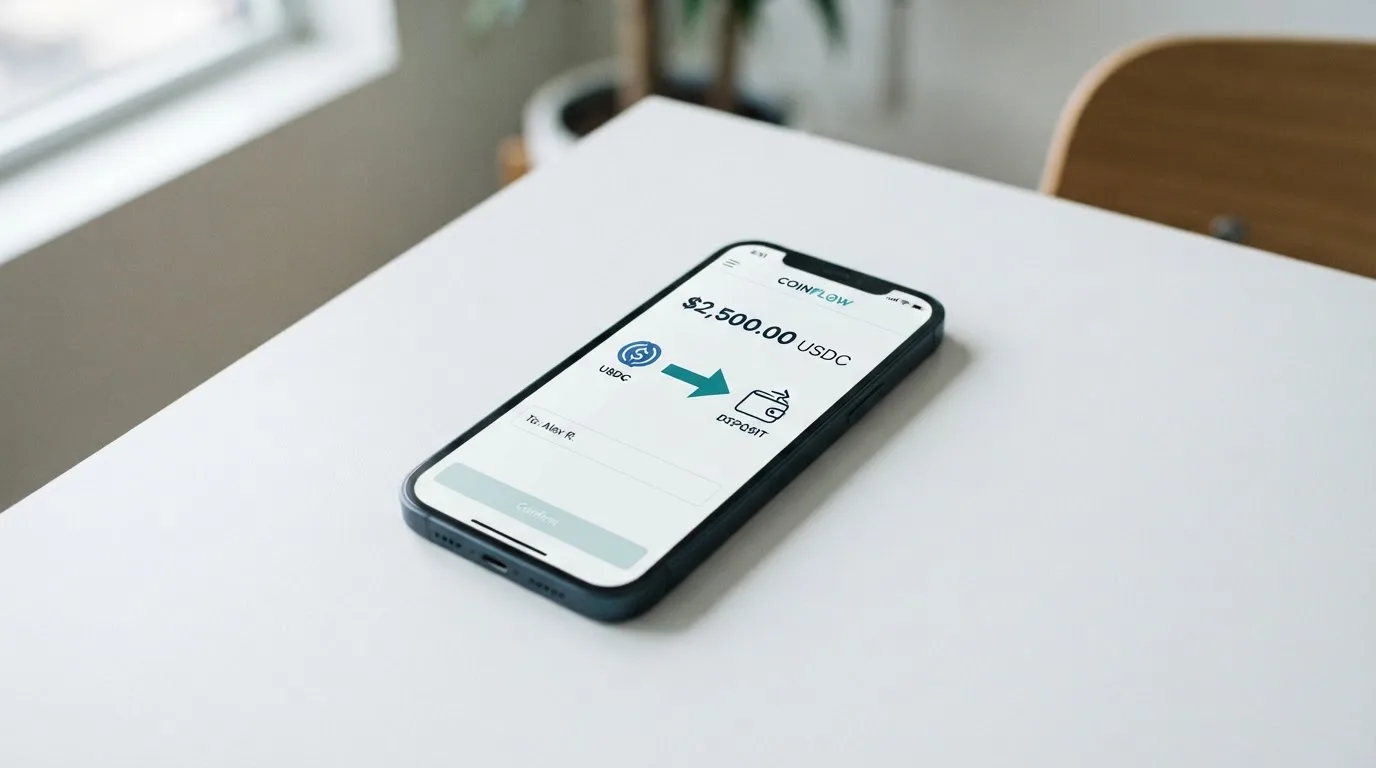 A phone showing a stablecoin transfer screen