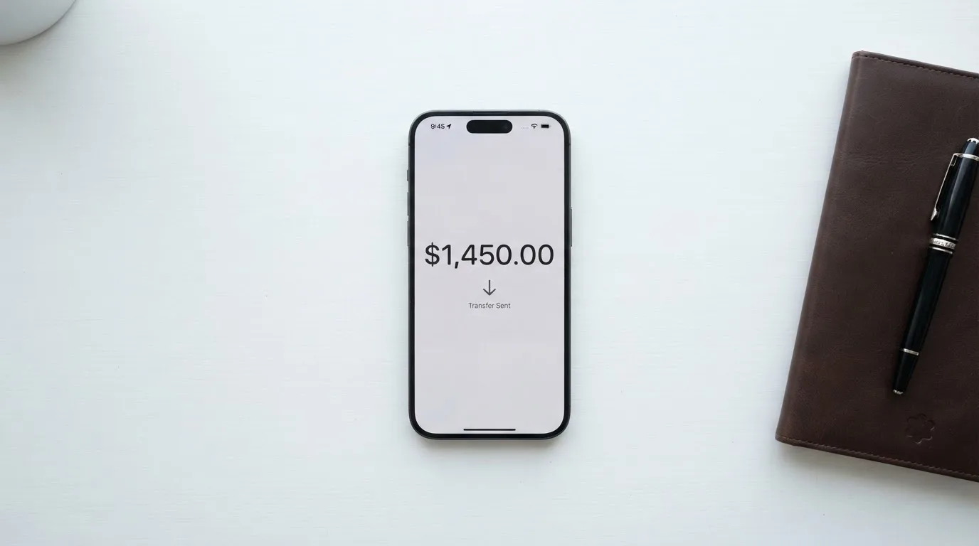 A phone showing a stablecoin transfer screen