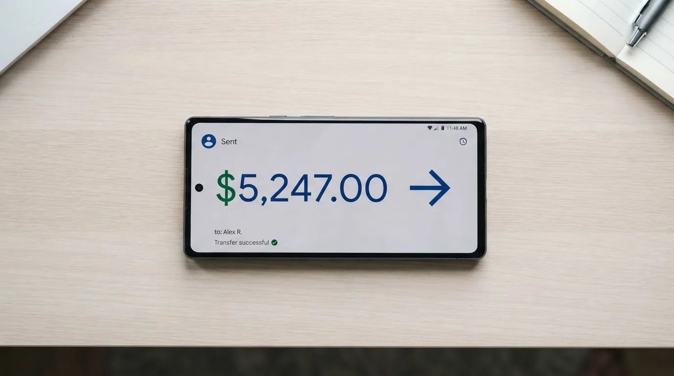 A phone showing a stablecoin transfer screen
