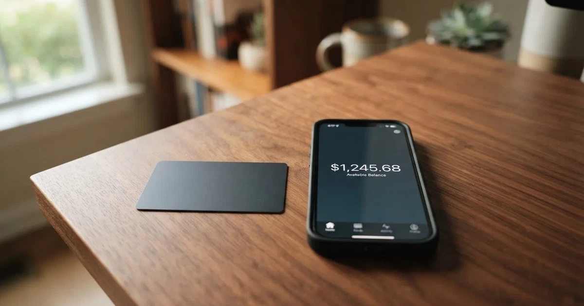 A payment card next to a phone with a crypto wallet app open