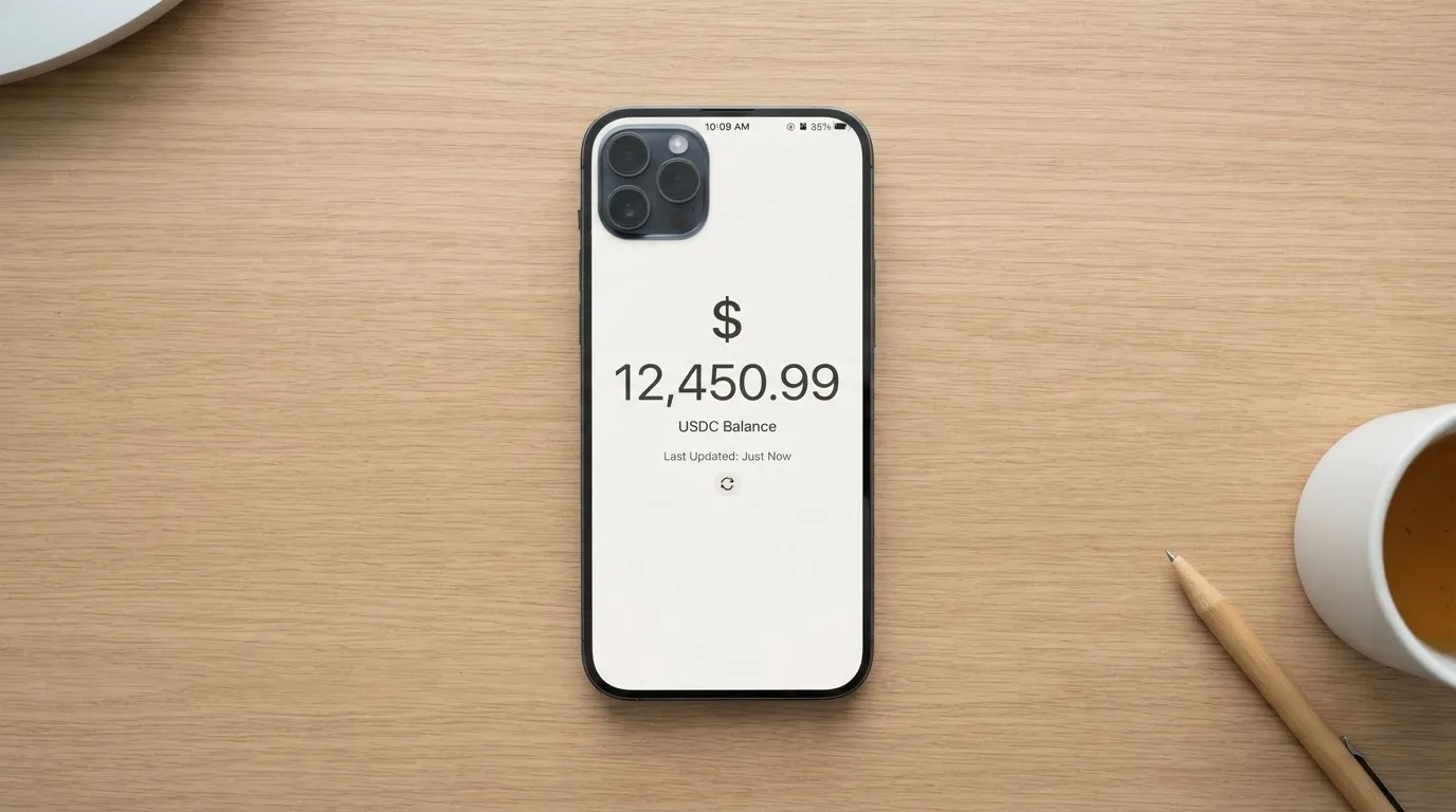 A phone showing a stablecoin transfer screen