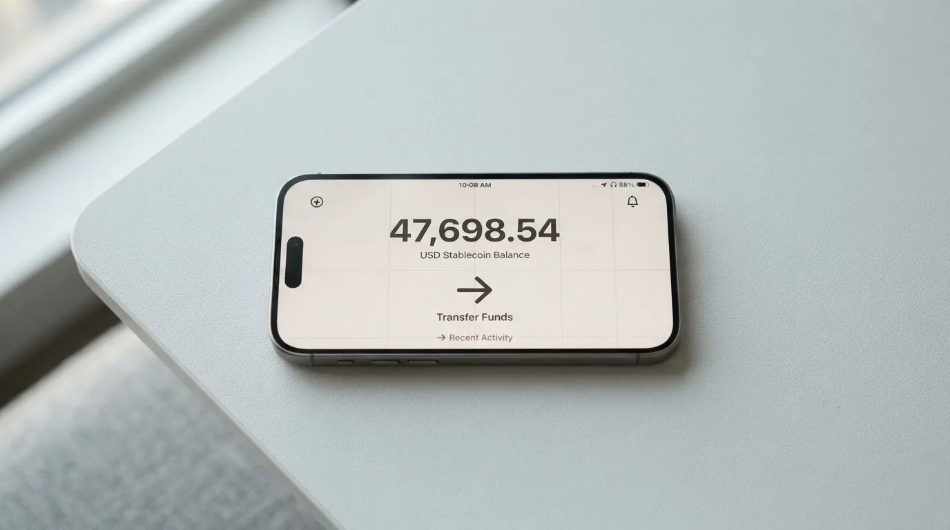 A phone showing a stablecoin transfer screen
