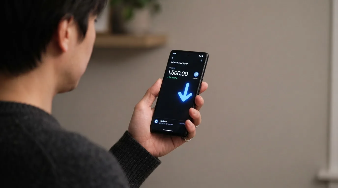 A phone showing a stablecoin transfer screen