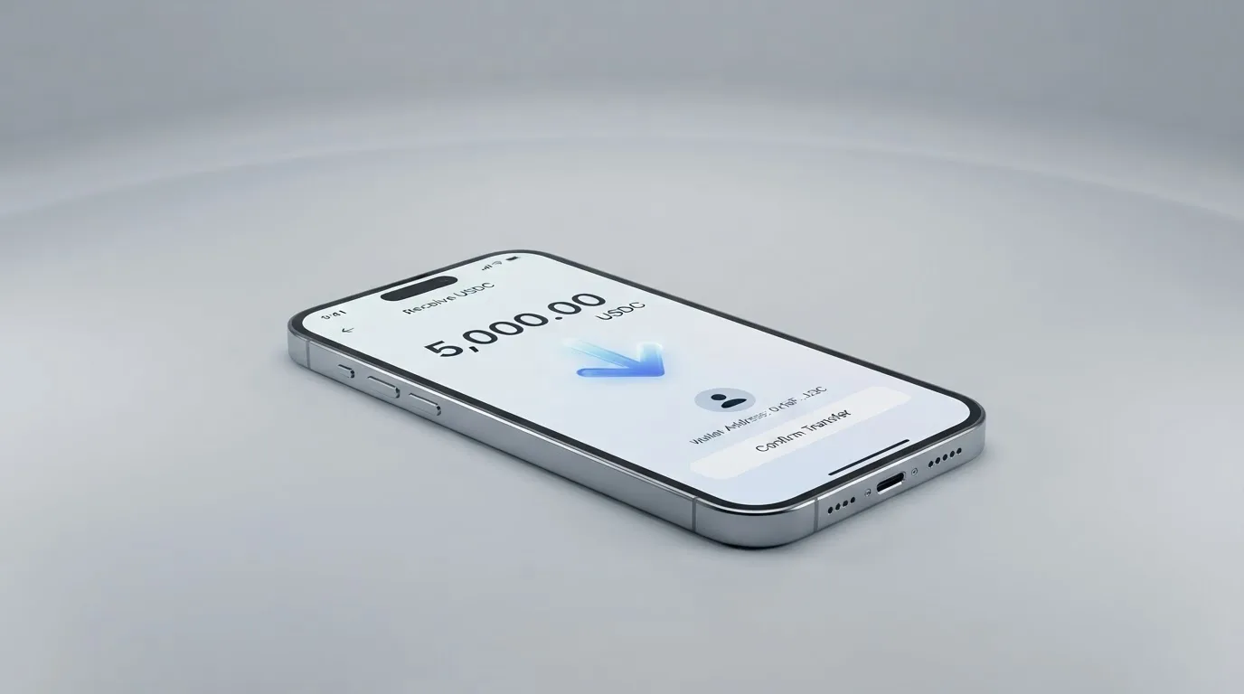 A phone showing a stablecoin transfer screen