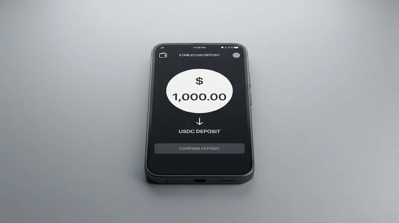 A phone showing a stablecoin transfer screen