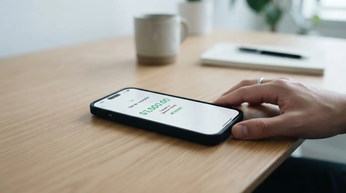 A phone showing a stablecoin transfer screen