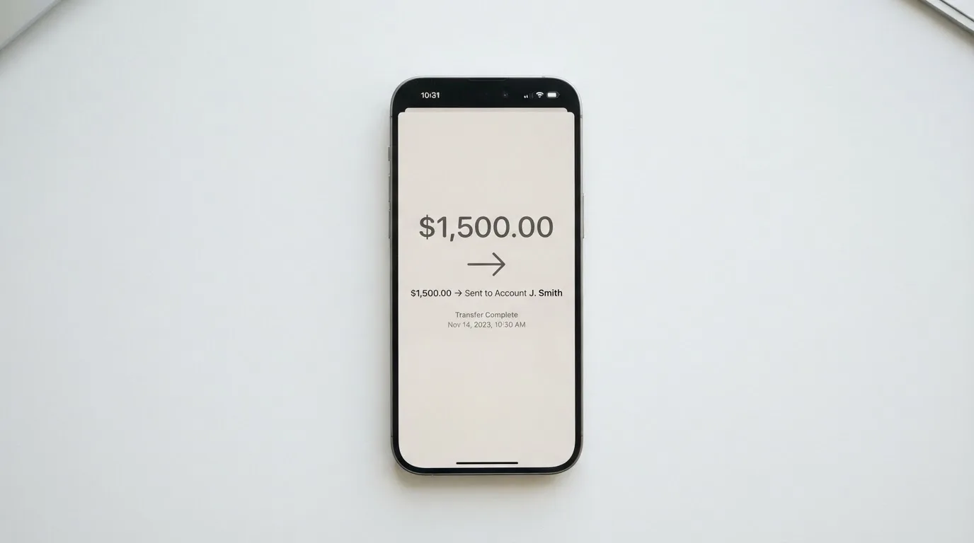 A phone showing a stablecoin transfer screen