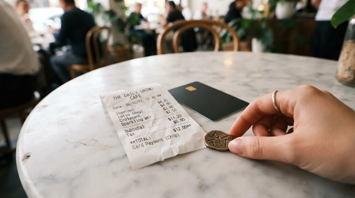 A receipt and a card on a café table
