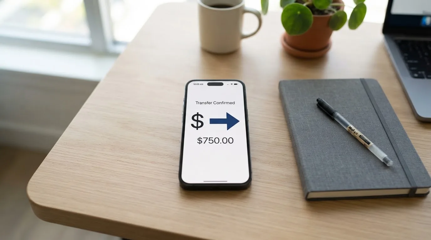A phone showing a stablecoin transfer screen