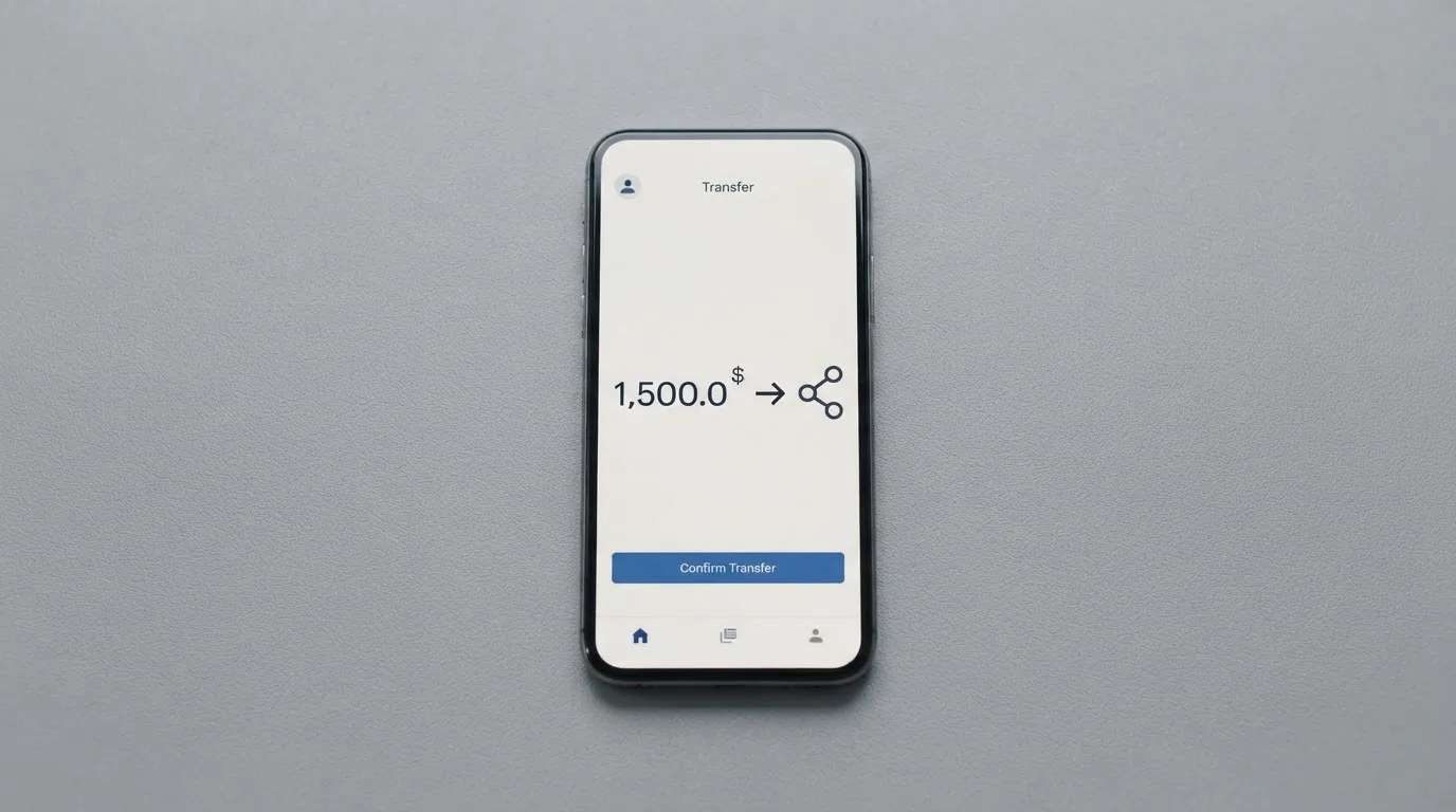A phone showing a stablecoin transfer screen