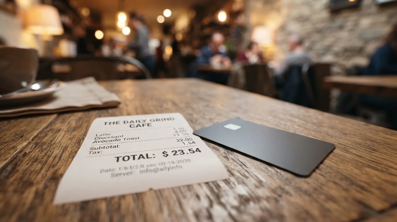 A receipt and a card on a café table