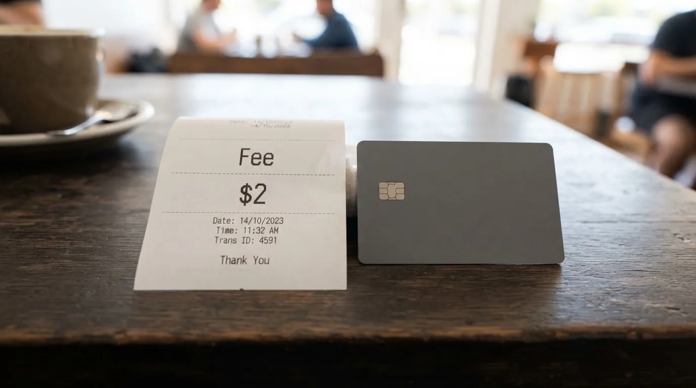 A receipt and a card on a café table