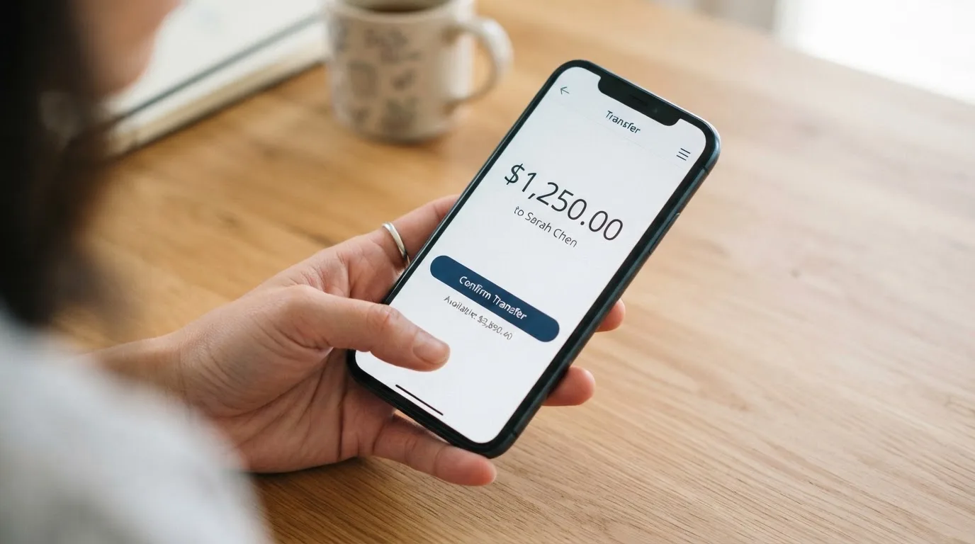 A phone showing a stablecoin transfer screen
