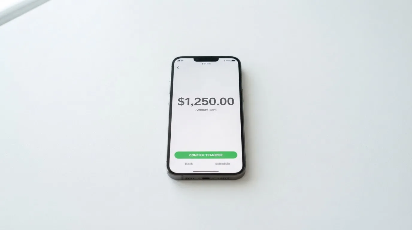 A phone showing a stablecoin transfer screen