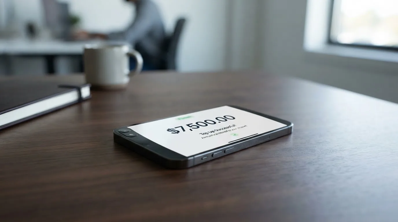 A phone showing a stablecoin transfer screen