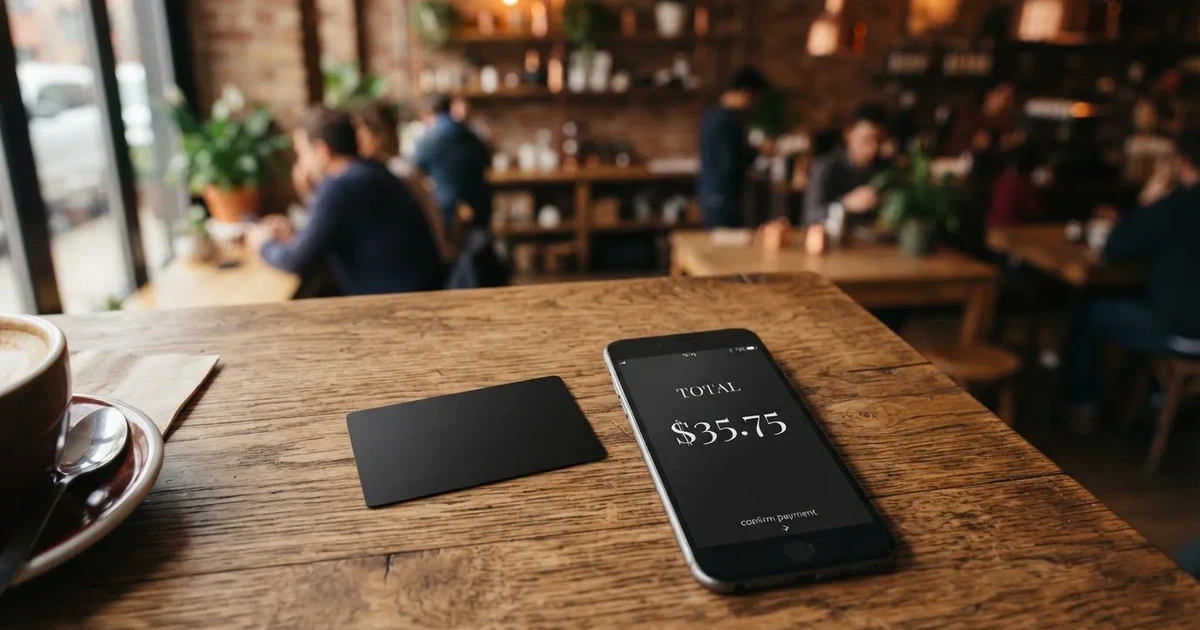 A payment card next to a phone with a crypto wallet app open