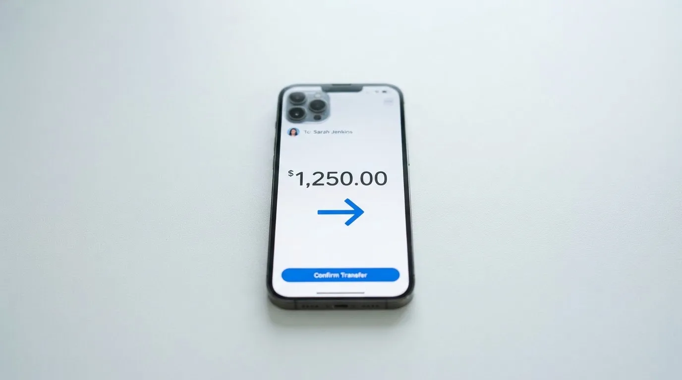 A phone showing a stablecoin transfer screen