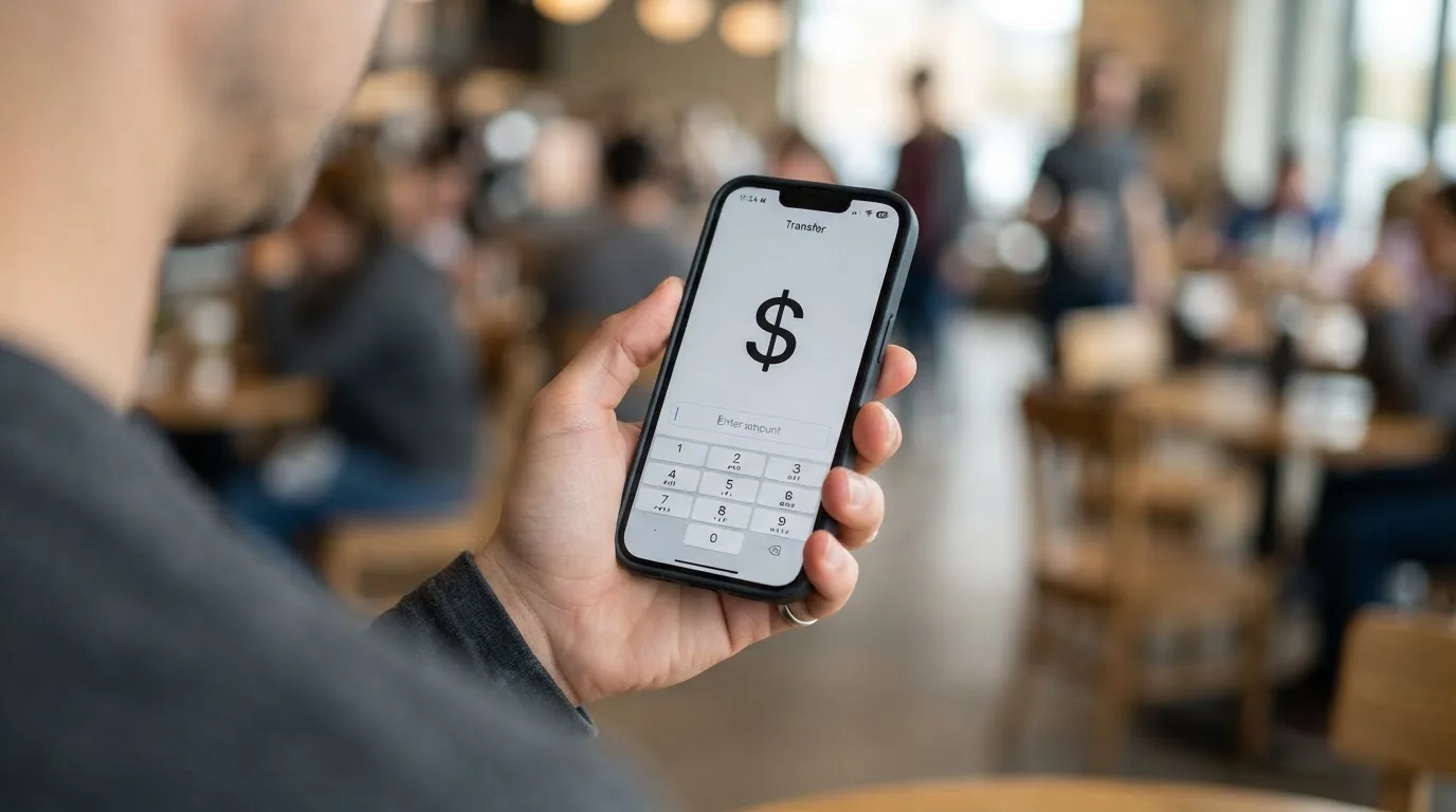 A phone showing a stablecoin transfer screen