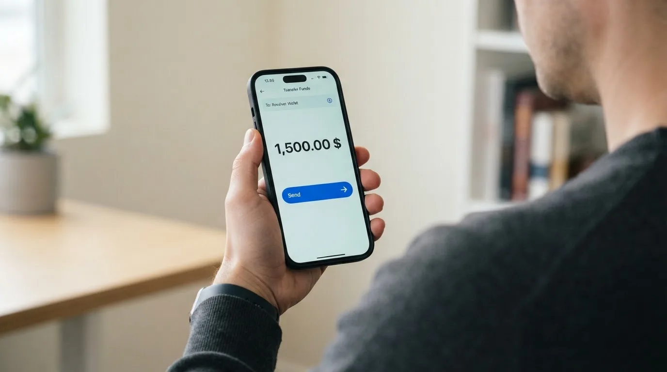 A phone showing a stablecoin transfer screen