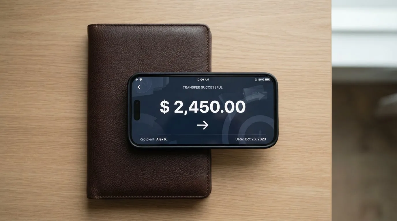 A phone showing a stablecoin transfer screen