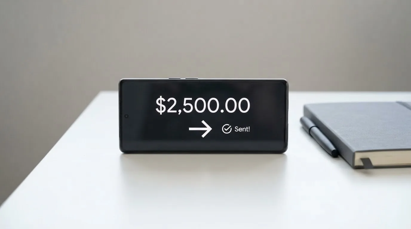 A phone showing a stablecoin transfer screen