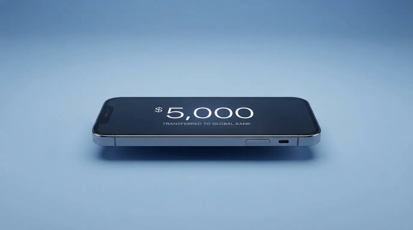 A phone showing a stablecoin transfer screen