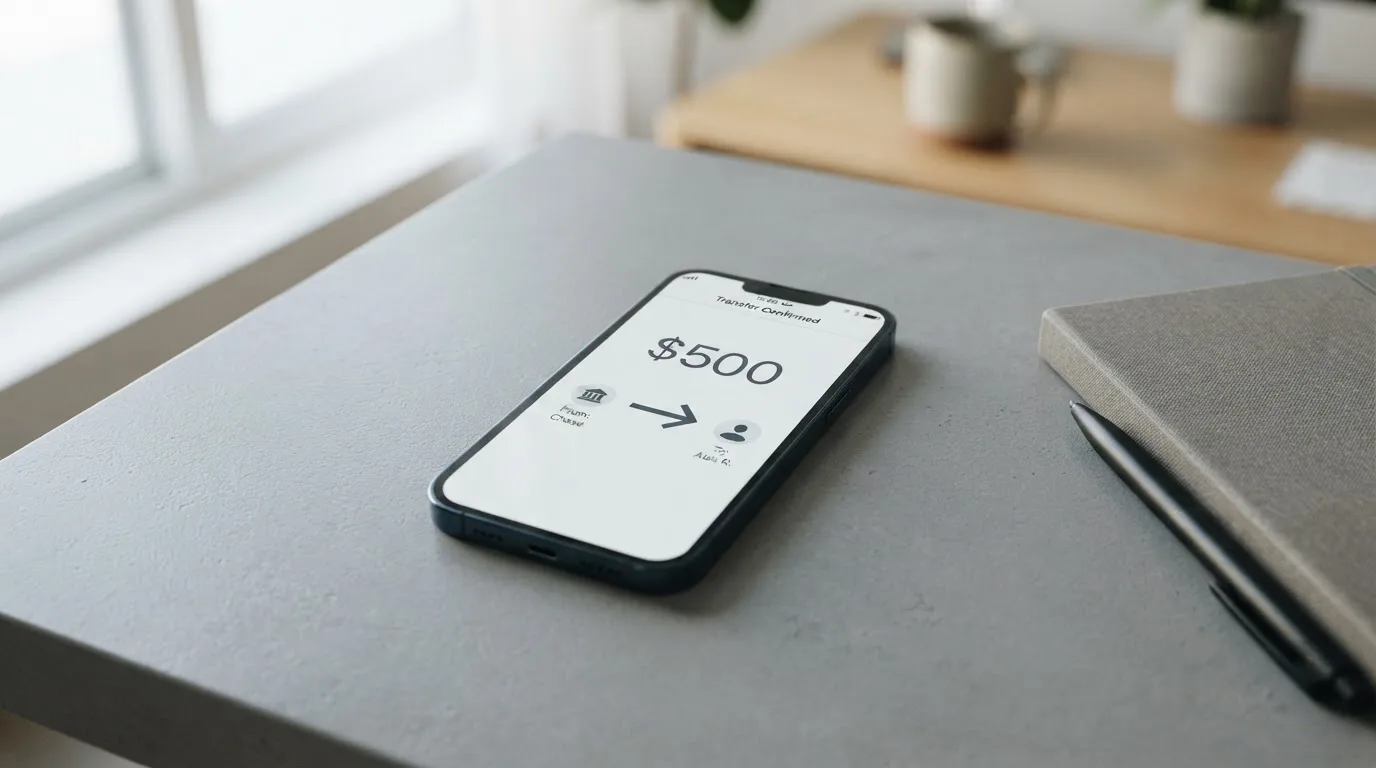 A phone showing a stablecoin transfer screen
