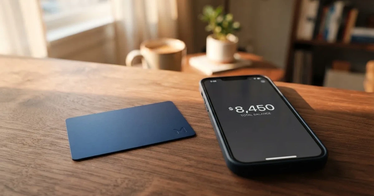 A payment card next to a phone with a crypto wallet app open