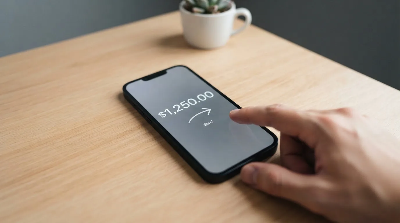 A phone showing a stablecoin transfer screen