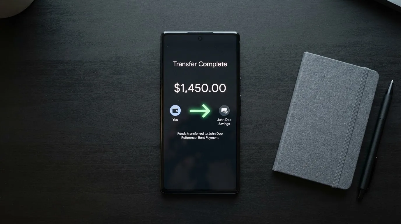 A phone showing a stablecoin transfer screen