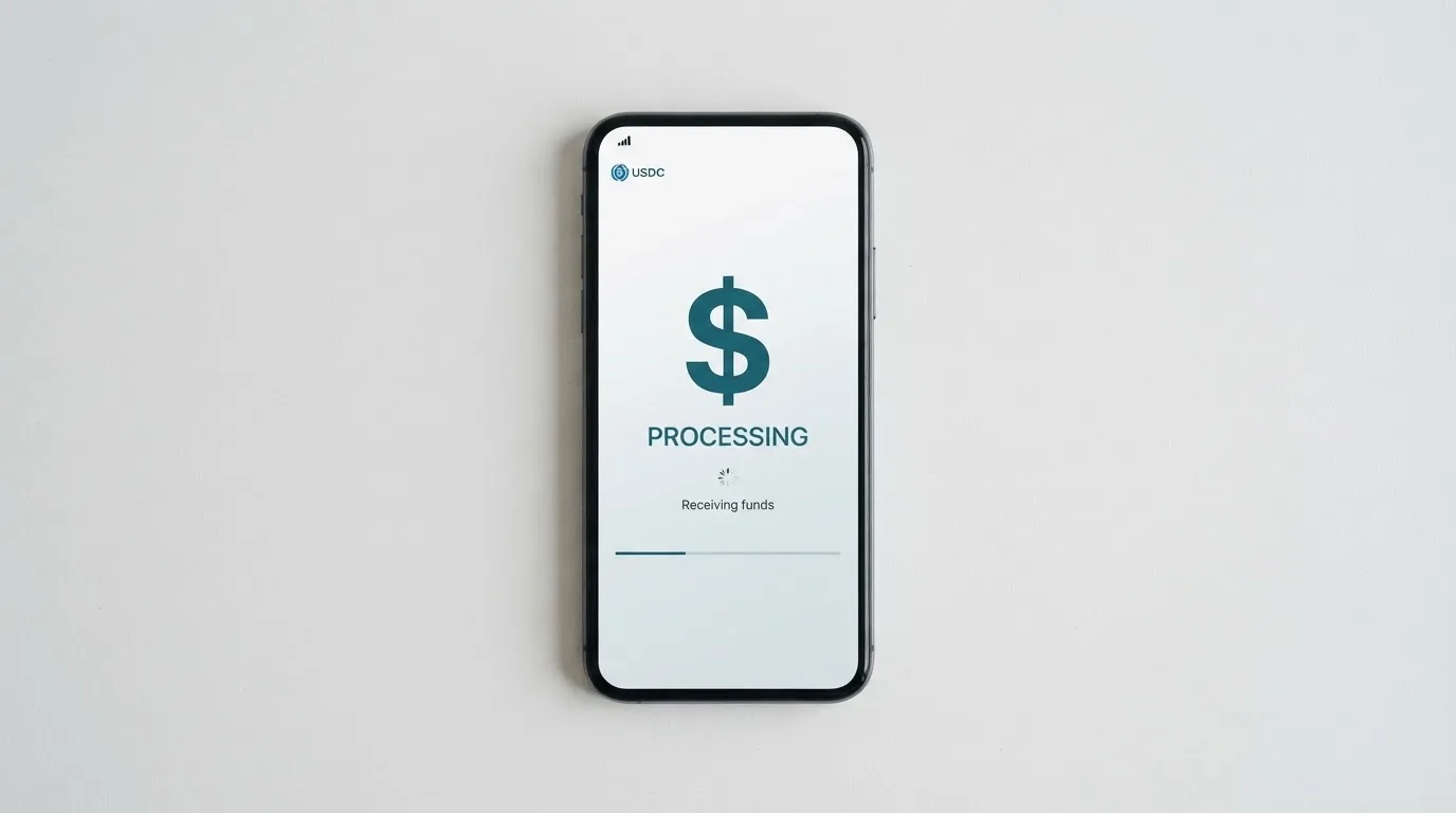A phone showing a stablecoin transfer screen