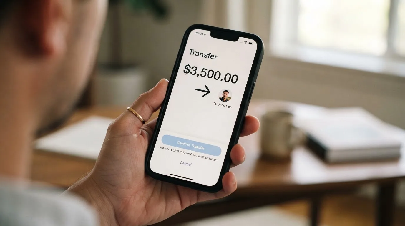 A phone showing a stablecoin transfer screen