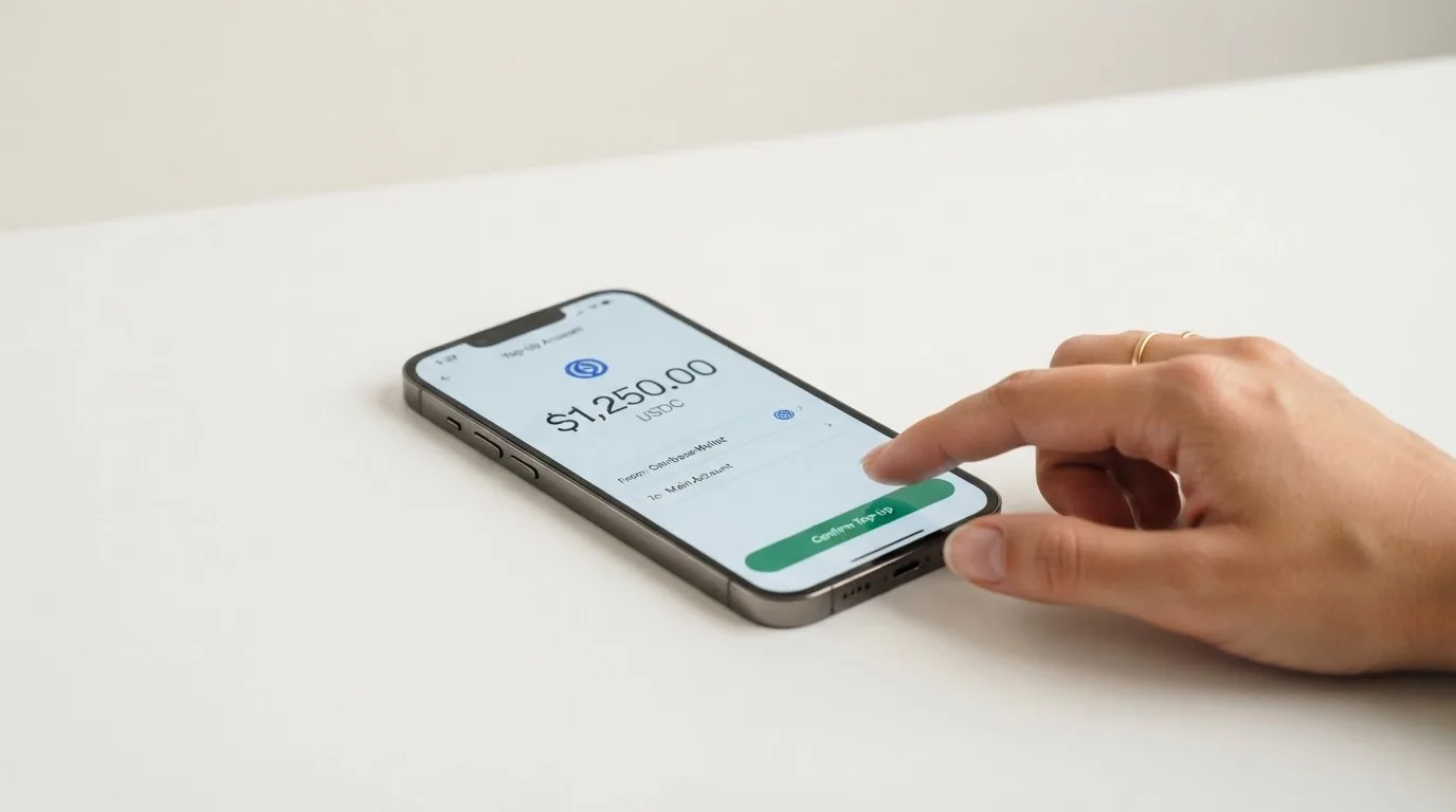 A phone showing a stablecoin transfer screen