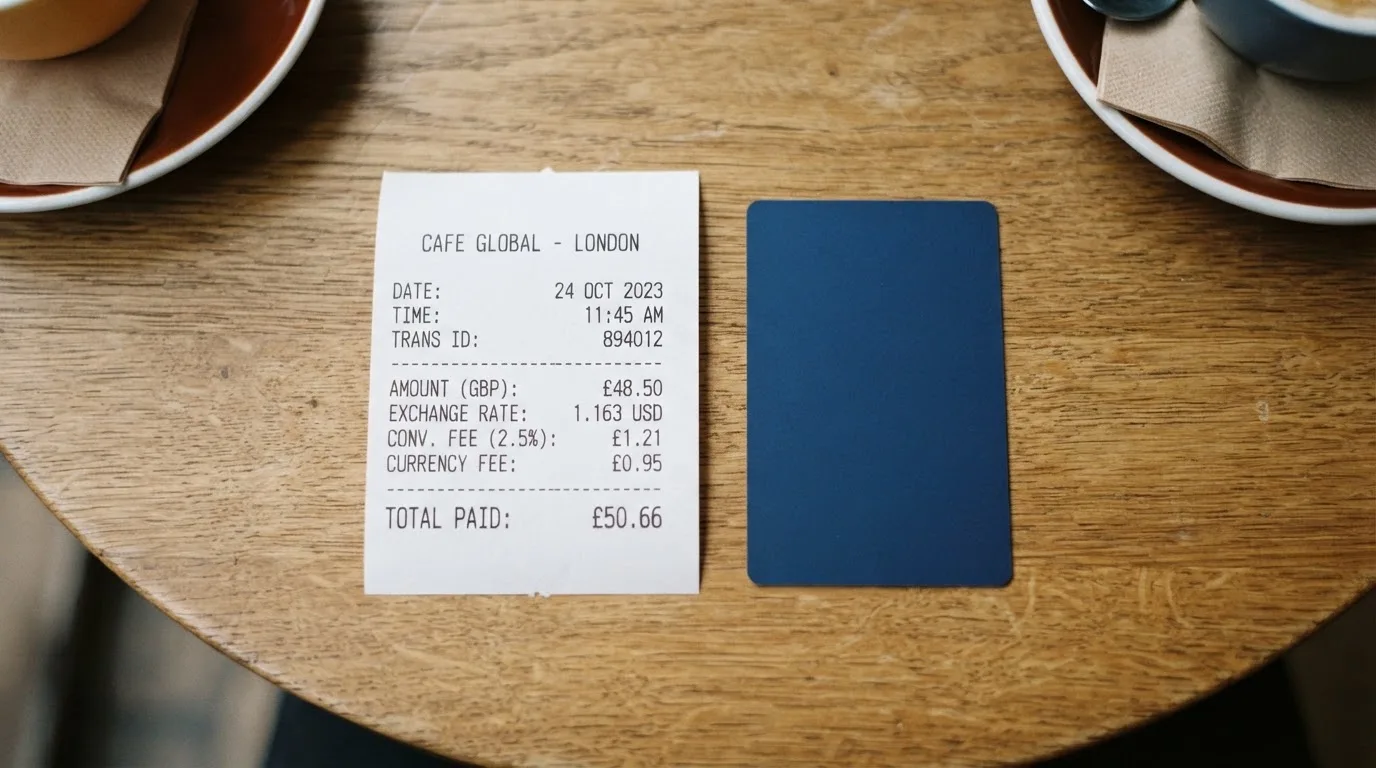 A receipt and a card on a café table