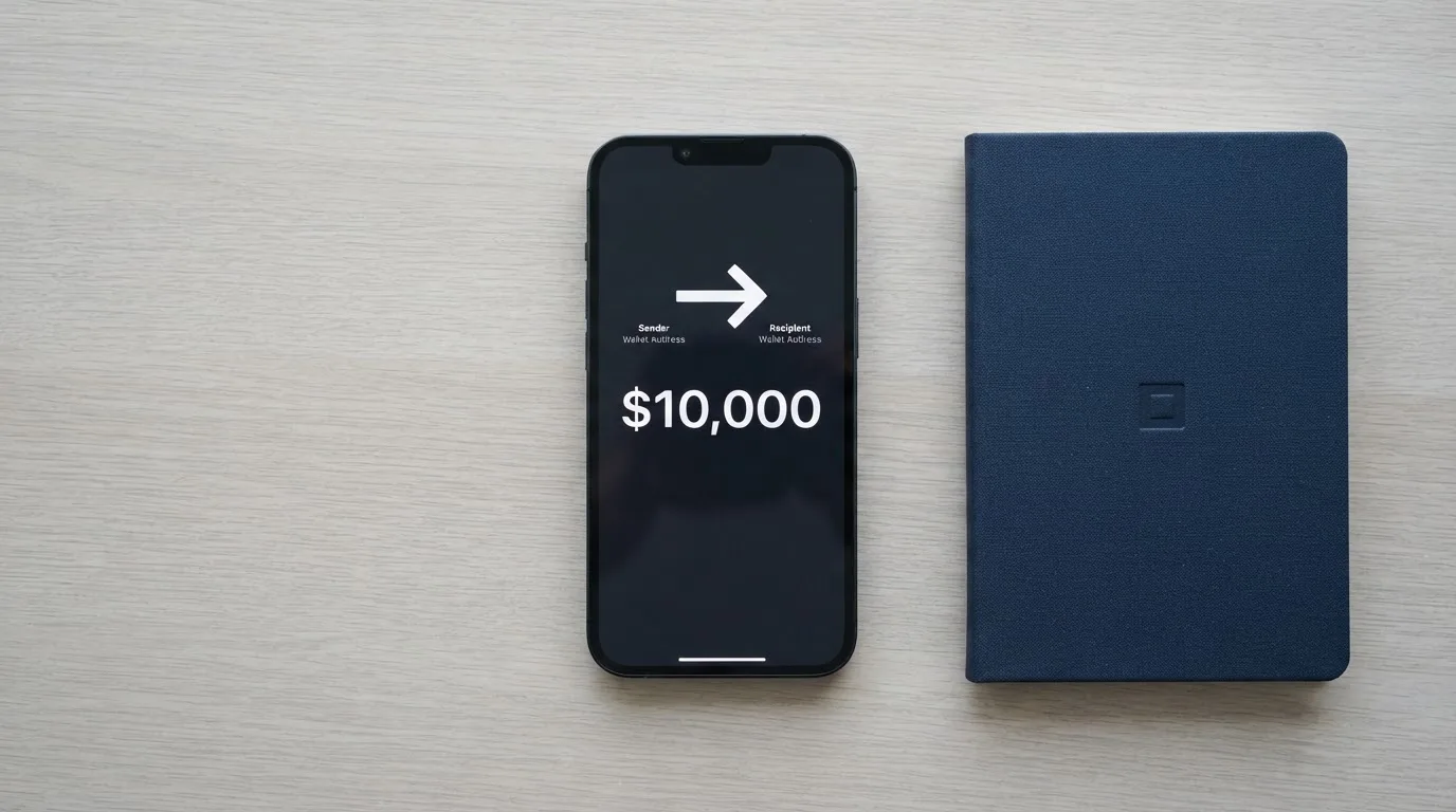 A phone showing a stablecoin transfer screen