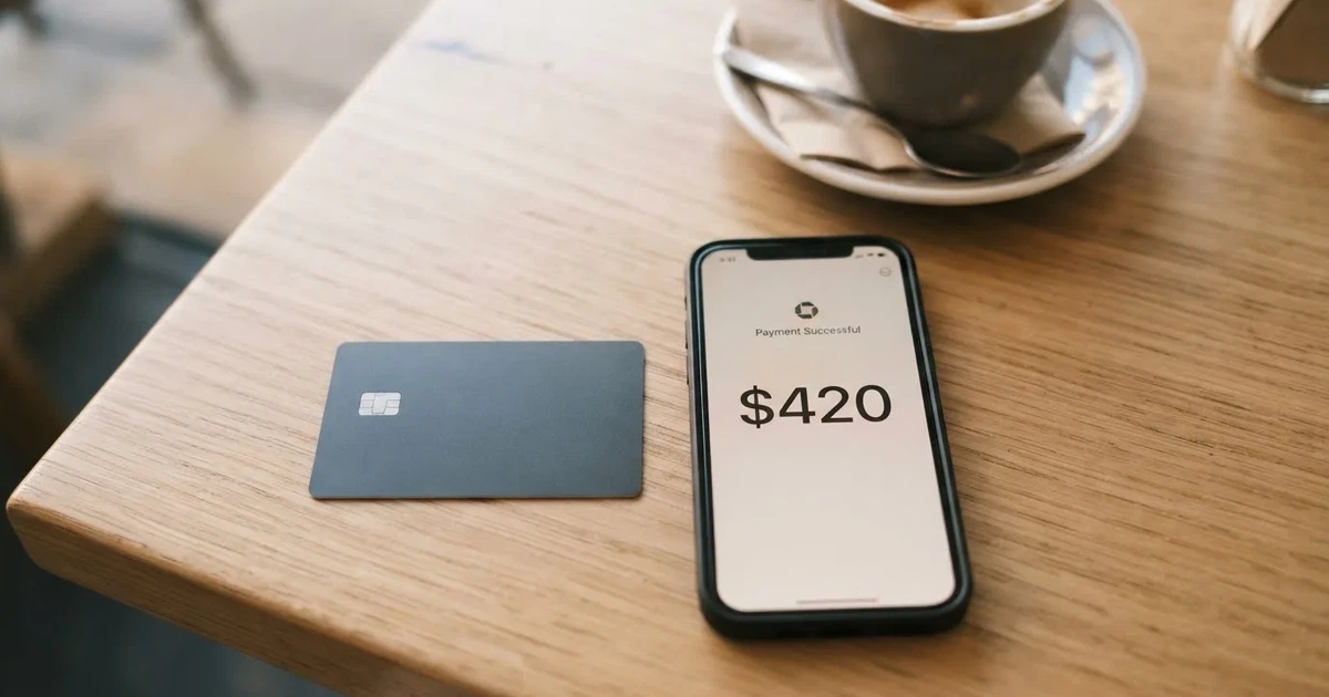 A payment card next to a phone with a crypto wallet app open