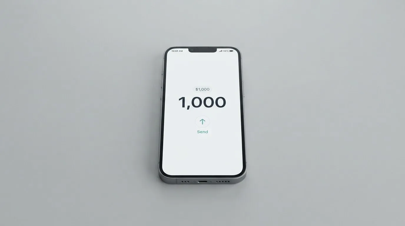 A phone showing a stablecoin transfer screen
